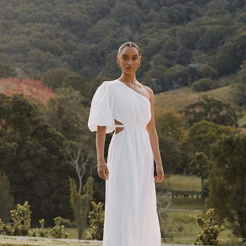 DISSH Bennett Dress Midi White Linen Size 8